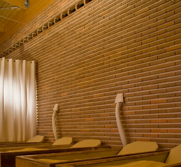 Sand therapy treatment tubs in a spa treatment room